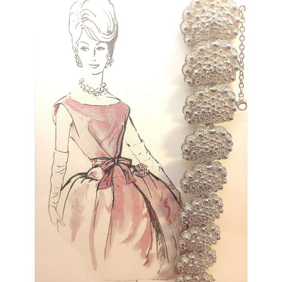 Vintage Heavy Napier Sterling Silver Chunky Textured Shell Statement Bracelet - Picture 11 of 11